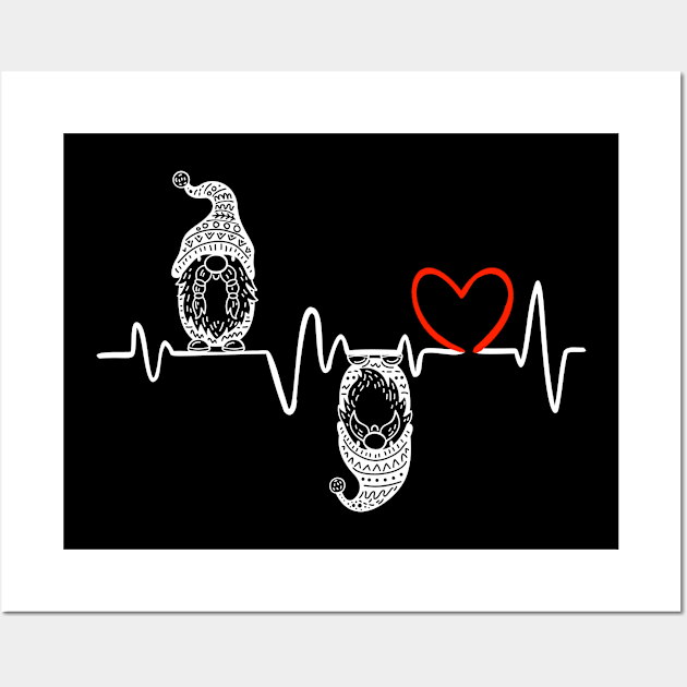 Heartbeat Christmas Gnome Face Funny Heart Frequency Wall Art by alcoshirts